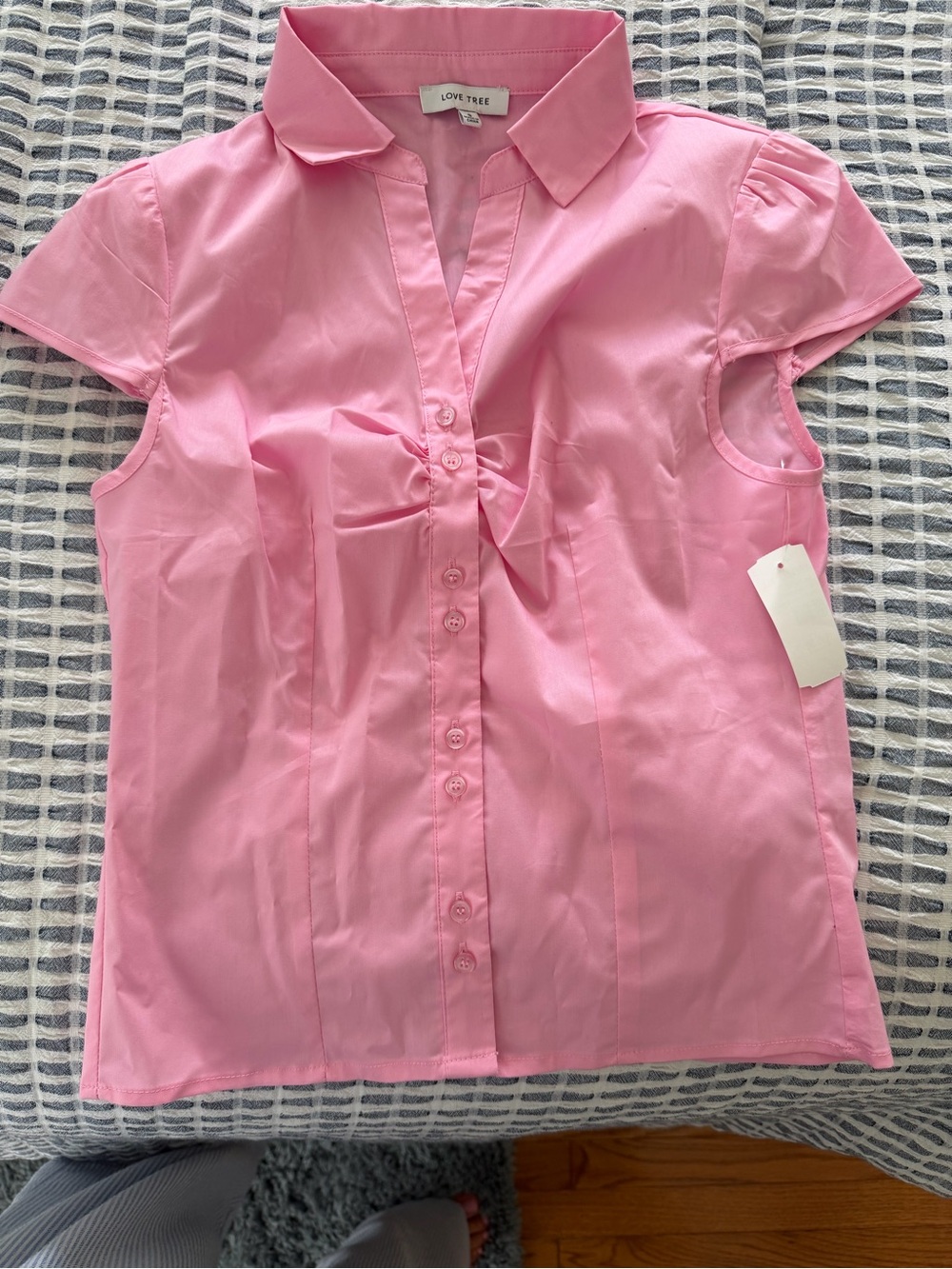 Love Tree Pink Cap-Sleeve Button-Down Blouse